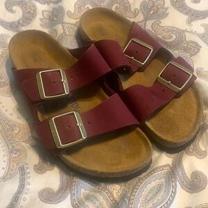Maroon Birkenstock Arizona sandals, sz38